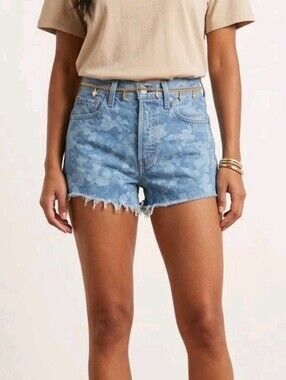 Levi's 501 Floral Denim Shorts Size 28 Women's Daisy Print Button Fly